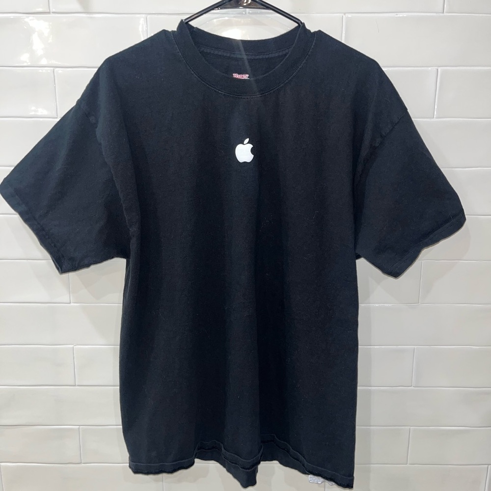 Vintage Black T-Shirt White Apple Logo 90's Y2K